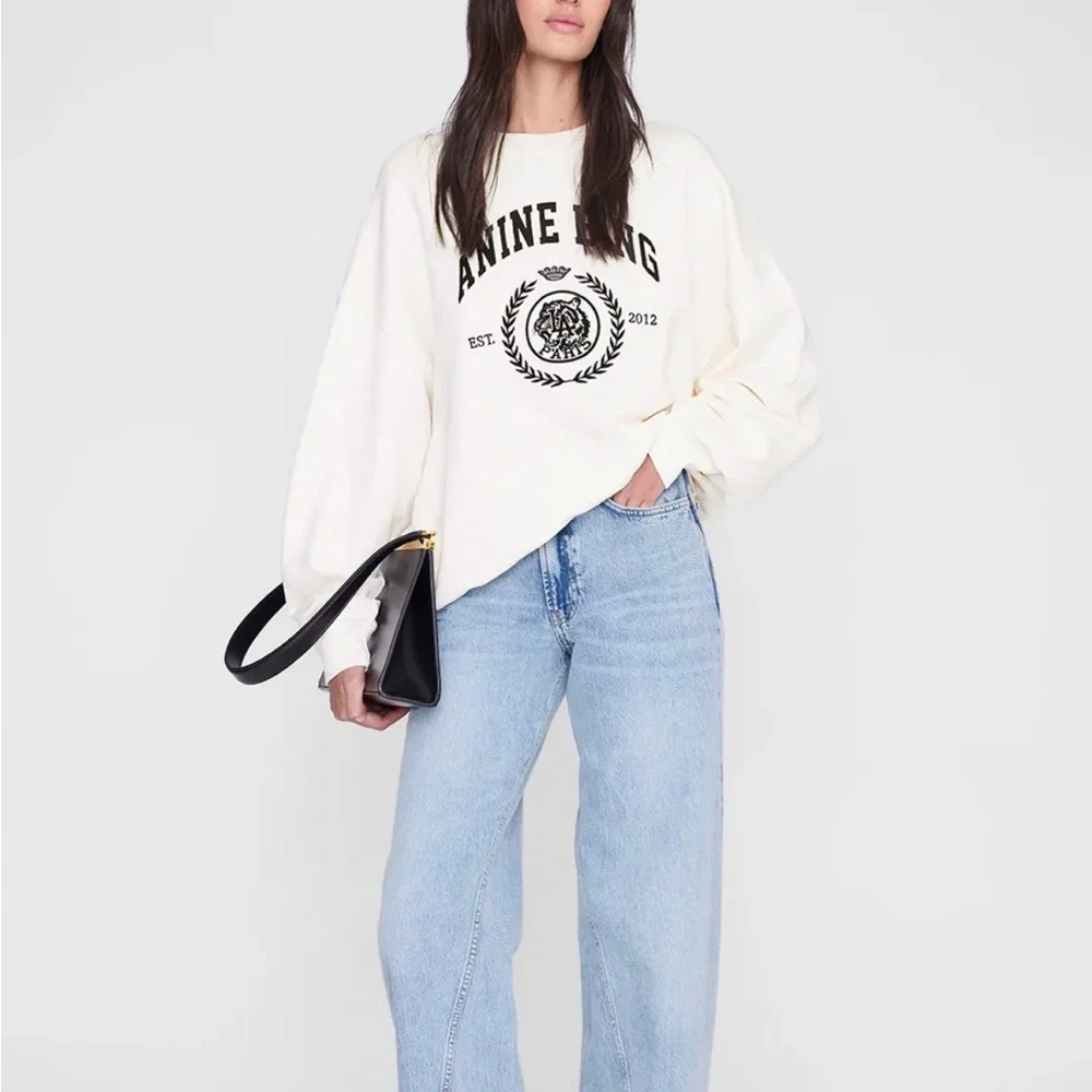 ANINE BING WOMENS MILES CREWNECK COLLEGIATE SWEATSHIRT CREAM SIZE MEDIUM - Picture 8 of 10